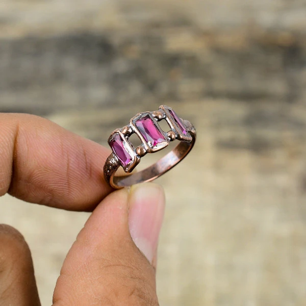 Multi Tourmaline Rough Round Pink Handmade Copper