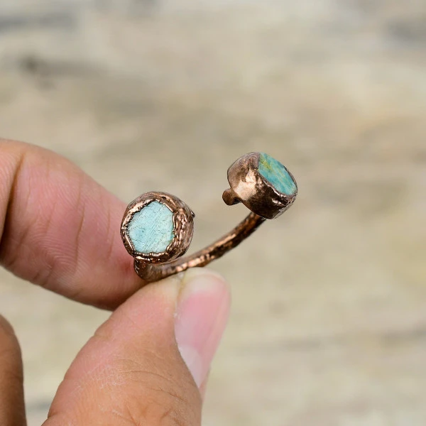 Multi Tourmaline Rough Round Pink Handmade Copper